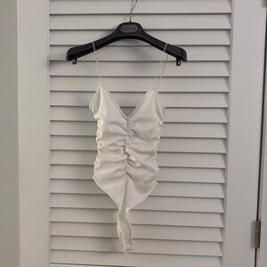White Zara White Ruched thong Bodysuit.